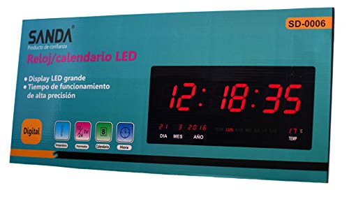 Sanda SD-0006 Reloj Digital de Pared Led Color Rojo Calendario Termometro Clock Hora Fuente de Alimentacion Sanda SD-0006 Reloj Digital de Pared Led Color Rojo Calendario Termometro Clock Hora Fuente de Alimentacion