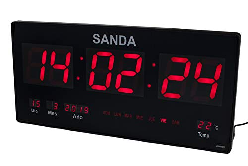 Sanda SD-0006 Reloj Digital de Pared Led Color Rojo Calendario Termometro Clock Hora Fuente de Alimentacion Sanda SD-0006 Reloj Digital de Pared Led Color Rojo Calendario Termometro Clock Hora Fuente de Alimentacion