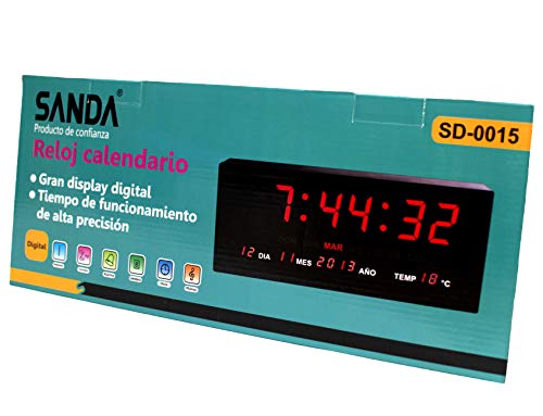 Sanda SD-0015 Reloj Digital de Pared y Mesa Led Color Rojo Calendario Termometro Alarma Despertador Clock Hora Fuente de Alimentacion Sanda SD-0015 Reloj Digital de Pared y Mesa Led Color Rojo Calendario Termometro Alarma Despertador Clock Hora Fuente de Alimentacion