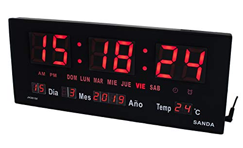Sanda SD-0015 Reloj Digital de Pared y Mesa Led Color Rojo Calendario Termometro Alarma Despertador Clock Hora Fuente de Alimentacion Sanda SD-0015 Reloj Digital de Pared y Mesa Led Color Rojo Calendario Termometro Alarma Despertador Clock Hora Fuente de Alimentacion