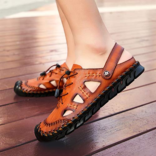 Sandalias de Cuero Casual de Verano para Hombre Transpirable Moda Transpirable Zapatos al Aire Libre Sandalias de Playa Zapatillas de Montaña Senderismo Tamaño Grande Negro 38-48 riou
