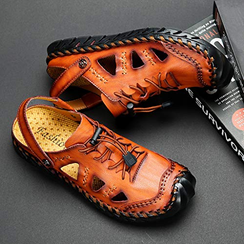 Sandalias de Cuero Casual de Verano para Hombre Transpirable Moda Transpirable Zapatos al Aire Libre Sandalias de Playa Zapatillas de Montaña Senderismo Tamaño Grande Negro 38-48 riou