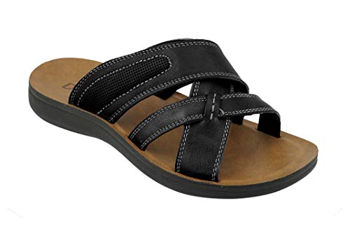 Sandalias de cuero para hombre, correa de cruce, color negro, para verano, vacaciones, deslizar en el dedo del pie abierto zapatillas