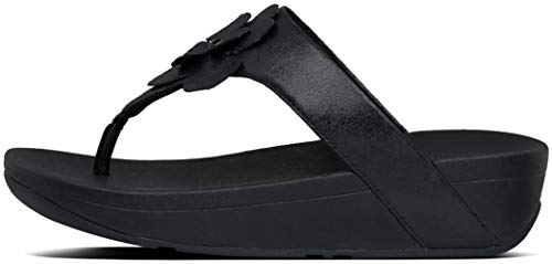 Sandalias de cuña de Mujer FitFlop Entre Dedo con Flor Decorativa en Color Negro Sandalias de cuña de Mujer FitFlop Entre Dedo con Flor Decorativa en Color Negro