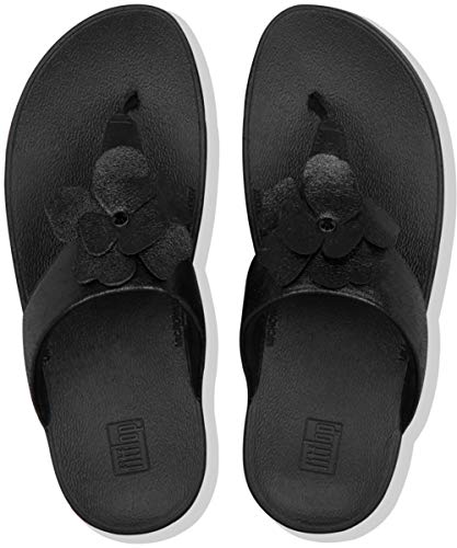 Sandalias de cuña de Mujer FitFlop Entre Dedo con Flor Decorativa en Color Negro Sandalias de cuña de Mujer FitFlop Entre Dedo con Flor Decorativa en Color Negro