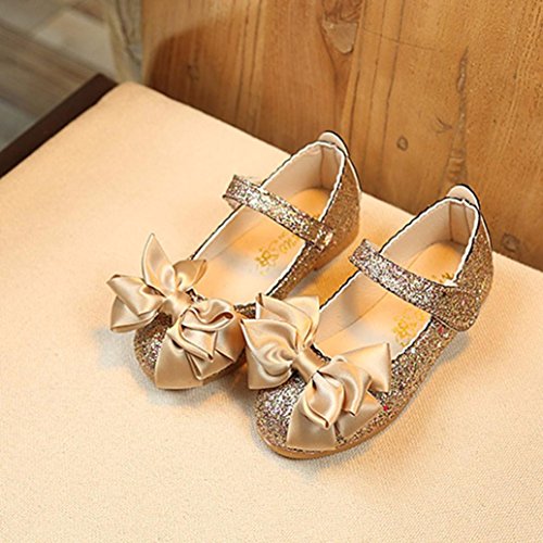 Sandalias de Vestir Niña K-youth® Zapatos Bebe Niña Verano Bowknot Scrub Zapatos de Cuero Zapatos Planos Zapatos de Princesa Chicas Zapatos de Baile Cumpleaños Fiesta (Tamaño (CN): 27, Dorado)