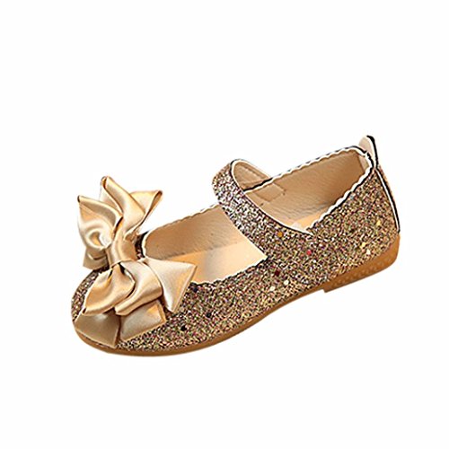 Sandalias de Vestir Niña K-youth® Zapatos Bebe Niña Verano Bowknot Scrub Zapatos de Cuero Zapatos Planos Zapatos de Princesa Chicas Zapatos de Baile Cumpleaños Fiesta (Tamaño (CN): 27, Dorado)