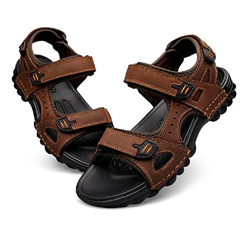 Sandalias Hombre Verano Cuero Playa, Deportivas Piscina Scarpe Chanclas Senderismo Abierta Impermeables Agua Planas Negro Marrón 38-48 BR48