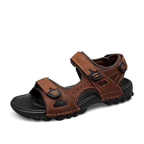 Sandalias Hombre Verano Cuero Playa, Deportivas Piscina Scarpe Chanclas Senderismo Abierta Impermeables Agua Planas Negro Marrón 38-48 BR48