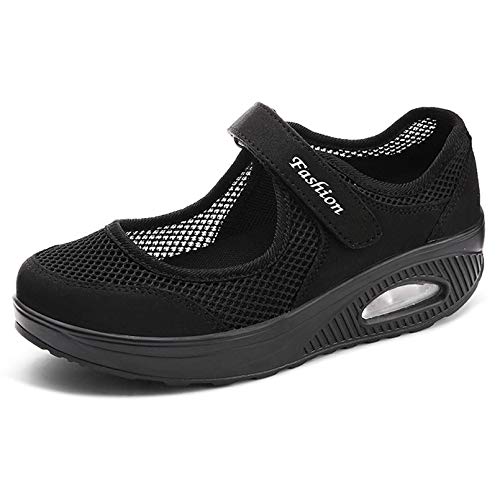Sandalias para Mujer Malla Merceditas Plataforma Ligero Zapatillas Sneaker Mary Jane Casual Zapatos de Deporte Mocasines Negros Verano A-Negro-2 EU38 Sandalias para Mujer Malla Merceditas Plataforma Ligero Zapatillas Sneaker Mary Jane Casual Zapatos de Deporte Mocasines Negros Verano A-Negro-2 EU38