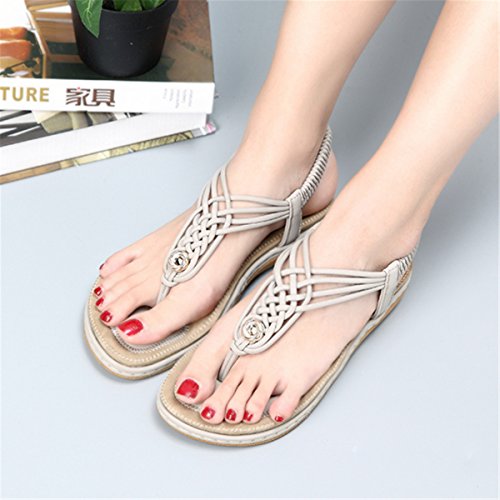 Sandalias Planas para Mujer, Camfosy Tacones Planos para el Verano Chancletas Filtrando el Empeine Nude Piernas Suela Comepnsés Cómodo Estilo Trenzado Adecuado para Piscinas Azul Beige