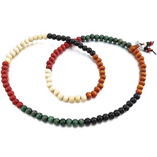 Sandalo Pulsera - SODIAL(R)8mm Madera Pulsera Brazalete Eslabones Link Enlace Muneca Collar Cadena Tibetano Budista Colorido Color Multicolor Sandalo 108pcs Bead Oracion Budismo Budista Elastico