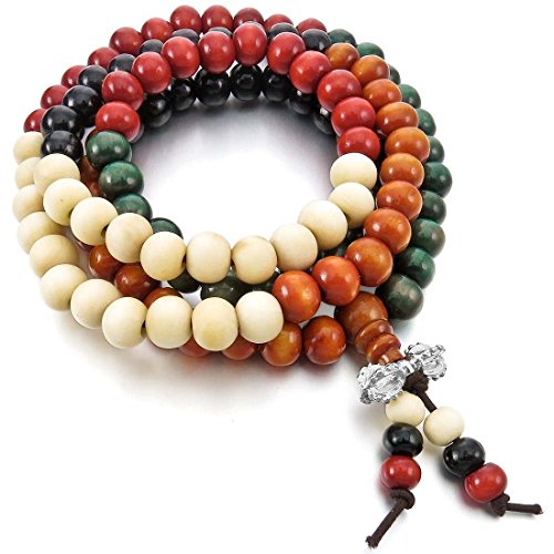 Sandalo Pulsera - SODIAL(R)8mm Madera Pulsera Brazalete Eslabones Link Enlace Muneca Collar Cadena Tibetano Budista Colorido Color Multicolor Sandalo 108pcs Bead Oracion Budismo Budista Elastico