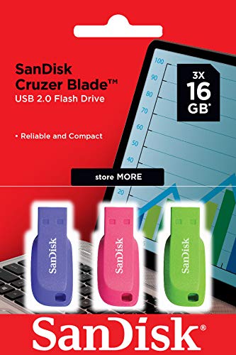 SanDisk Cruzer Blade- Memoria USB 2.0, Pack 3 Unidades de Colores, 16GB