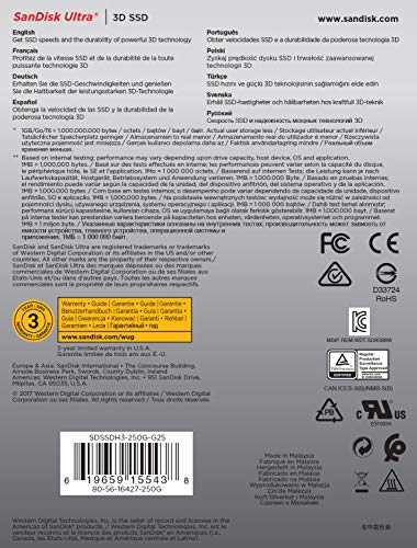 SanDisk Ultra 3D - SSD con hasta 550 MB/s de velocidad de lectura, hasta 525 MB/s de velocidad de escritura, 250 GB SanDisk Ultra 3D - SSD con hasta 550 MB/s de velocidad de lectura, hasta 525 MB/s de velocidad de escritura, 250 GB