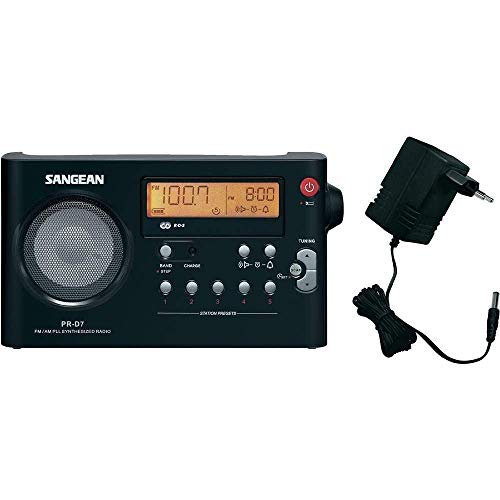 Sangean PR-D7 - Radio portátil (Pantalla LCD de 3.3" , 7.2 voltios, Inalámbrico y alámbrico), Negro