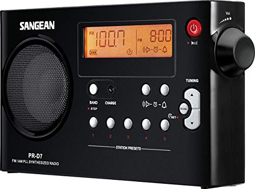 Sangean PR-D7 - Radio portátil (Pantalla LCD de 3.3" , 7.2 voltios, Inalámbrico y alámbrico), Negro