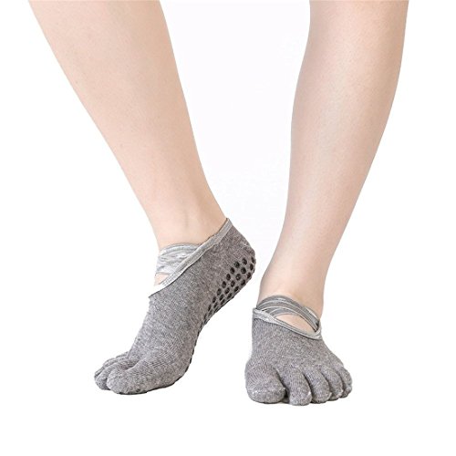 SANIQUEEN.G 4 Pares Algodón Full Toe Non Slip Skid Yoga Calcetines con Dedos Pilates para Mujeres (Estilo 1)