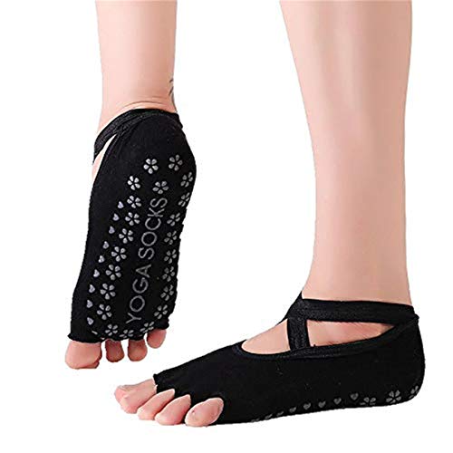 SANIQUEEN.G 4 Pares Algodón Full Toe Non Slip Skid Yoga Calcetines con Dedos Pilates para Mujeres (Estilo 4)