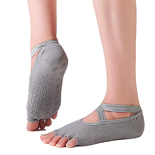 SANIQUEEN.G 4 Pares Algodón Full Toe Non Slip Skid Yoga Calcetines con Dedos Pilates para Mujeres (Estilo 4)