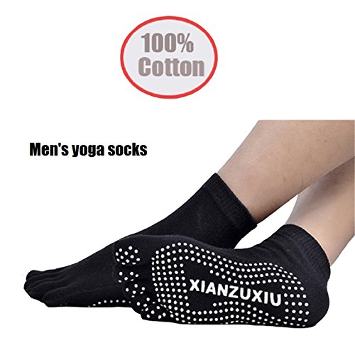 SANIQUEEN.G 4 Pares Hombre 5 Dedos Completos Calcetines Yoga Full Toe Antideslizante Agerre Dedos para Pilates Gimnasio Yoga (Grupo 2)