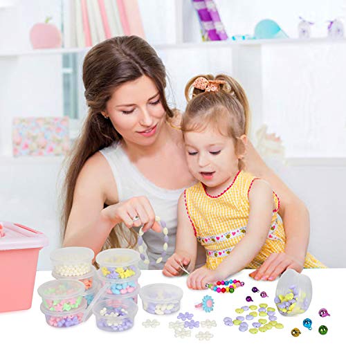 Sanlebi Niños Bricolaje Conjunto de Cuentas, 1000 PCS Abalorios para Hacer Pulseras Collares Anillos Kit Manualidades Juego de Hacer Bisuteria para Niñas