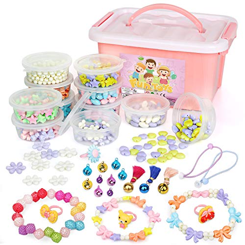 Sanlebi Niños Bricolaje Conjunto de Cuentas, 1000 PCS Abalorios para Hacer Pulseras Collares Anillos Kit Manualidades Juego de Hacer Bisuteria para Niñas