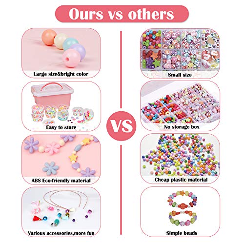 Sanlebi Niños Bricolaje Conjunto de Cuentas, 2000 PCS Abalorios para Hacer Pulseras Collares Anillos Kit Manualidades Juego de Hacer Bisuteria para Niñas