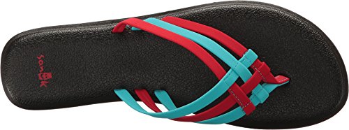 Sanuk Womens Yoga Salado Criss Cross sandalia Flip Flop Aqua / Bright Red Size 5