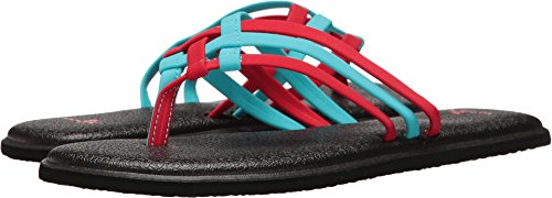 Sanuk Womens Yoga Salado Criss Cross sandalia Flip Flop Aqua / Bright Red Size 5