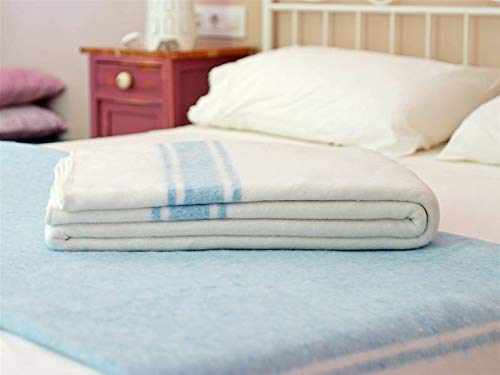 Sanz Marti - Manta Mallorquina Algodón 180x230 - Blanca/Raya Azul Sanz Marti - Manta Mallorquina Algodón 180x230 - Blanca/Raya Azul