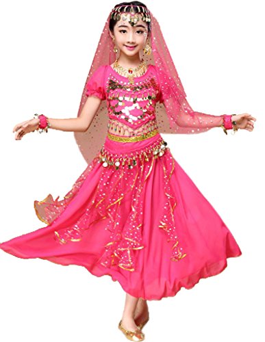 Sari indio de Bollywood, vestido oriental, disfraz de Halloween o carnaval, de Astage, color Hotpink, tamaño M Fits 9-11 years