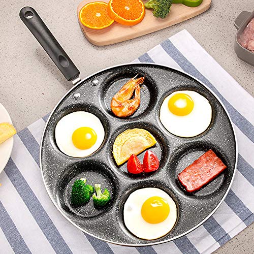 Sarten para Tortitas, Sartén Antiadherente de Aluminio para Huevos, 7 Tazas, Sartén Multifuncional para Desayuno con Mango Anti-Escaldado, para Huevos Fritos Divididos Panqueques Hamburguesa, 30cm