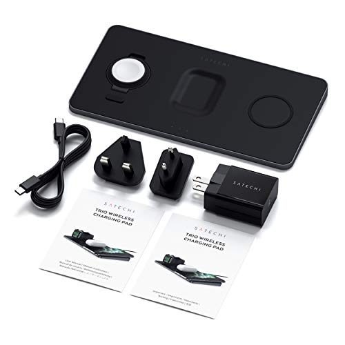 SATECHI Cargador Inalámbrico 3 en 1– Carga Rápida Qi - Compatible coniPhone iPhone 11 Pro Max/11 Pro/11, AirPods Pro/2, Apple Watch Series 6/5/4/3/2/1 SATECHI Cargador Inalámbrico 3 en 1– Carga Rápida Qi - Compatible coniPhone iPhone 11 Pro Max/11 Pro/11, AirPods Pro/2, Apple Watch Series 6/5/4/3/2/1