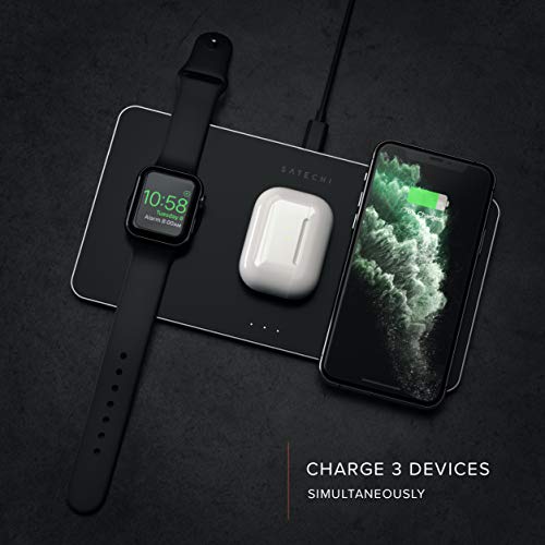 SATECHI Cargador Inalámbrico 3 en 1– Carga Rápida Qi - Compatible coniPhone iPhone 11 Pro Max/11 Pro/11, AirPods Pro/2, Apple Watch Series 6/5/4/3/2/1 SATECHI Cargador Inalámbrico 3 en 1– Carga Rápida Qi - Compatible coniPhone iPhone 11 Pro Max/11 Pro/11, AirPods Pro/2, Apple Watch Series 6/5/4/3/2/1
