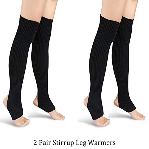 SATINIOR 2 Pares de Calentadores de Pierna de Estribo Calcetines Sobre Rodilla Rectos 21,65 Pulgadas Calcetines de Baile Ballet Calcetines Puños de Bota Latín Yoga para Mujeres y Chicas (Negro)