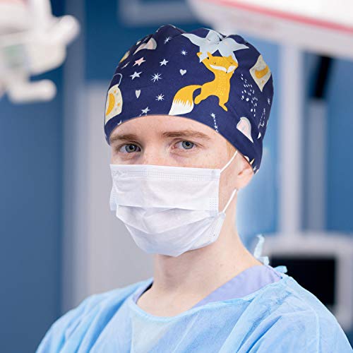 SATINIOR 4 Paquetes Gorros Quirúrgicos Gorro Turbante Estampado Gorro Matorrales Bouffant de Pelo Ajustable Gorro Médico Unisex con Banda de Sudor para Belleza Trabajador Cuidado Personal