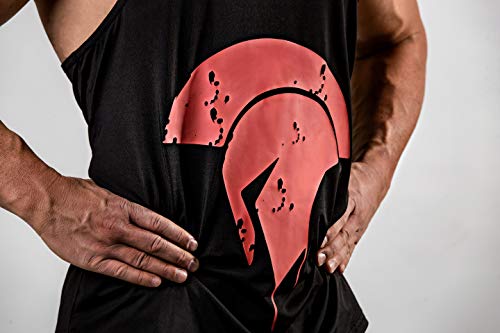 Satire Gym Camiseta de Fitness Hombre - Ropa Deportiva Funcional con Logo Sparta - Adecuada para Workout, Entrenamiento y espartanos - Slim fit (Stringer Negro - Sparta Side Head, L)