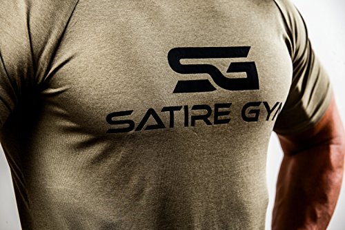 Satire Gym Camiseta de Fitness para Hombre - Ropa Deportiva Funcional - Adecuada para Workout, Entrenamiento - Slim fit (Color Caqui Moteado, S)