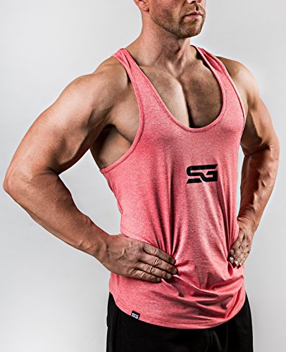 Satire Gym Camiseta Stringer para Hombre - Ropa Deportiva Funcional - Adecuada para Workout, Entrenamiento - Camiseta de Tirantes (Rojo monteado, L)