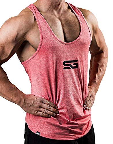 Satire Gym Camiseta Stringer para Hombre - Ropa Deportiva Funcional - Adecuada para Workout, Entrenamiento - Camiseta de Tirantes (Rojo monteado, L)