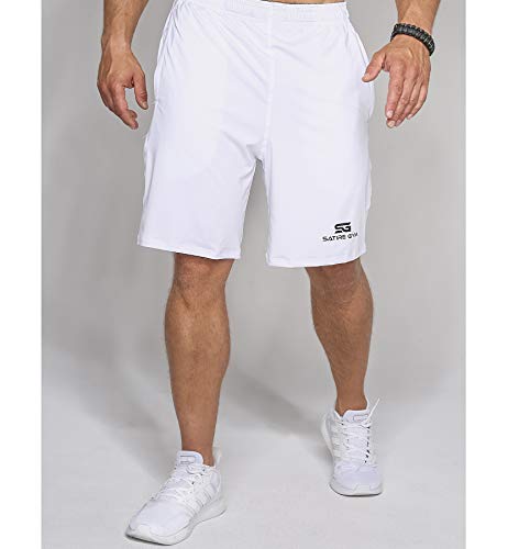 Satire Gym – Para Hombres – Pantalón de Deporte Corto - Fitness Loose Fit Shorts (Blanco, S)