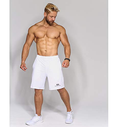 Satire Gym – Para Hombres – Pantalón de Deporte Corto - Fitness Loose Fit Shorts (Blanco, S)