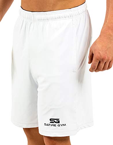 Satire Gym – Para Hombres – Pantalón de Deporte Corto - Fitness Loose Fit Shorts (Blanco, S)