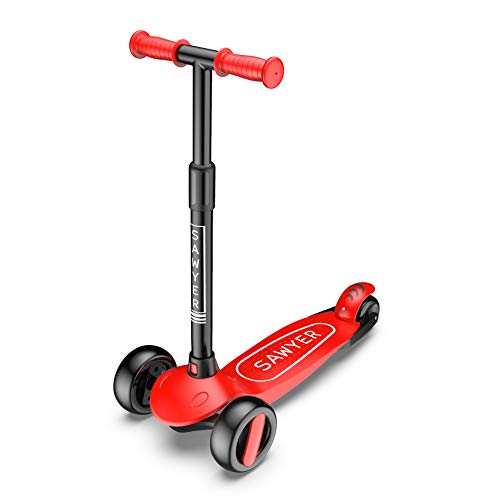 Sawyer - Patinete Ajustable Ruedas LED - Niños 2 a 8 Años (Rojo)