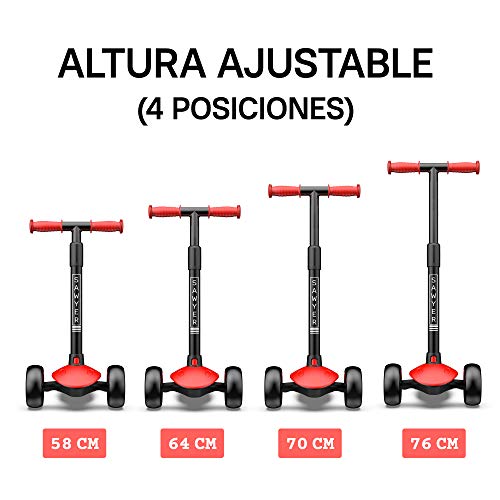 Sawyer - Patinete Ajustable Ruedas LED - Niños 2 a 8 Años (Rojo)