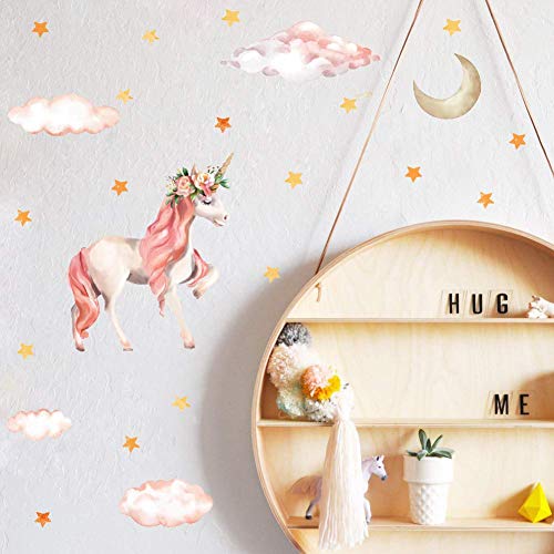 Sayala 2Pack Unicornio Pegatinas de Corazón Tatuajes de Pared Pelar y Pegar Decoración de Pared Linda Etiqueta Engomada del Arte para Niñas Mujeres Niños Dormitorio Guardería Infantil