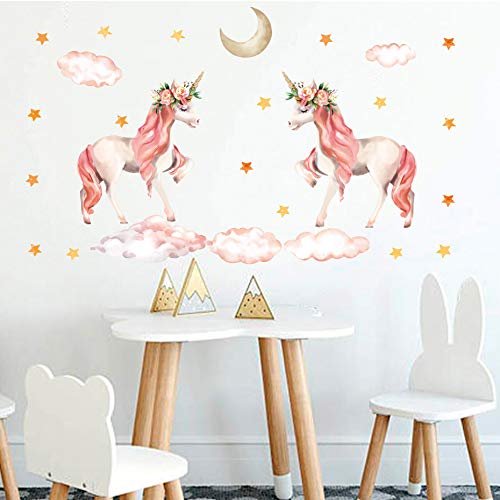 Sayala 2Pack Unicornio Pegatinas de Corazón Tatuajes de Pared Pelar y Pegar Decoración de Pared Linda Etiqueta Engomada del Arte para Niñas Mujeres Niños Dormitorio Guardería Infantil