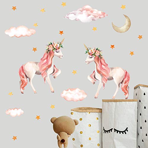 Sayala 2Pack Unicornio Pegatinas de Corazón Tatuajes de Pared Pelar y Pegar Decoración de Pared Linda Etiqueta Engomada del Arte para Niñas Mujeres Niños Dormitorio Guardería Infantil