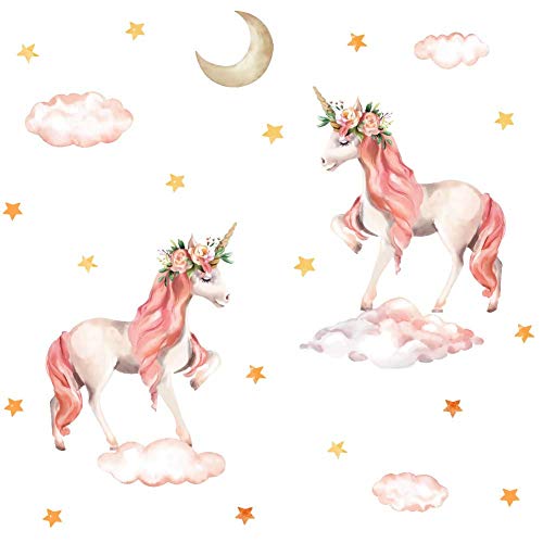 Sayala 2Pack Unicornio Pegatinas de Corazón Tatuajes de Pared Pelar y Pegar Decoración de Pared Linda Etiqueta Engomada del Arte para Niñas Mujeres Niños Dormitorio Guardería Infantil